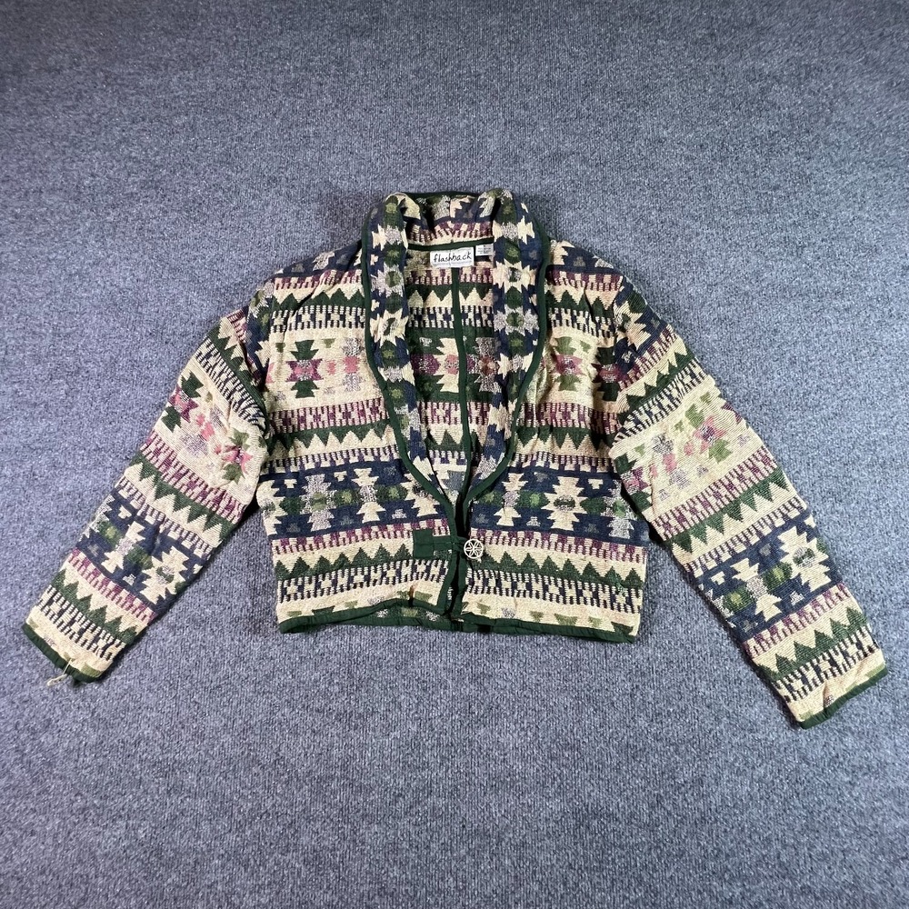 VTG 90s Flashback Jacket Womens Medium Multi Southwestern Tapestry Festival Boho